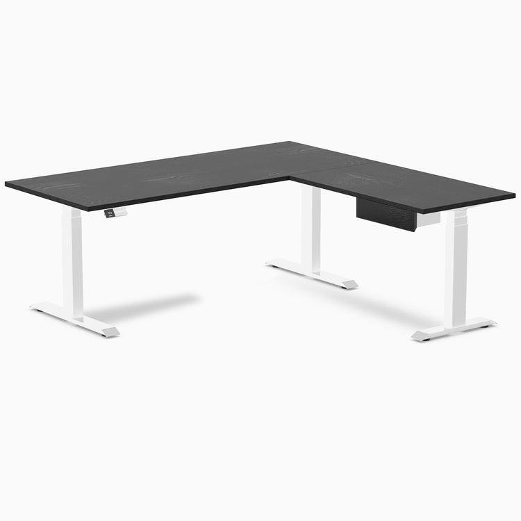 Desky Hardwood L-Shape Standing Desk With Drawer