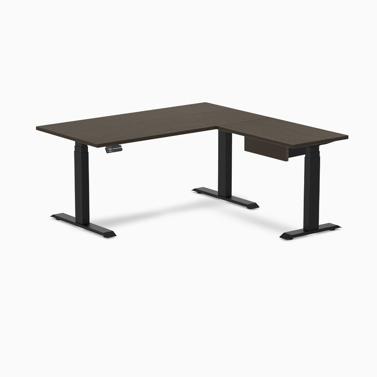 Desky Bamboo L-Shape Standing Desk With Drawer