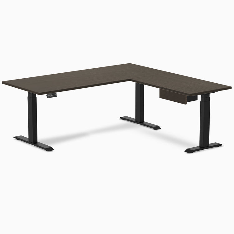 Desky Bamboo L-Shape Standing Desk With Drawer