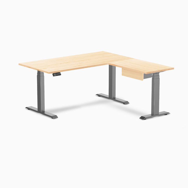 Desky Hardwood L-Shape Standing Desk With Drawer