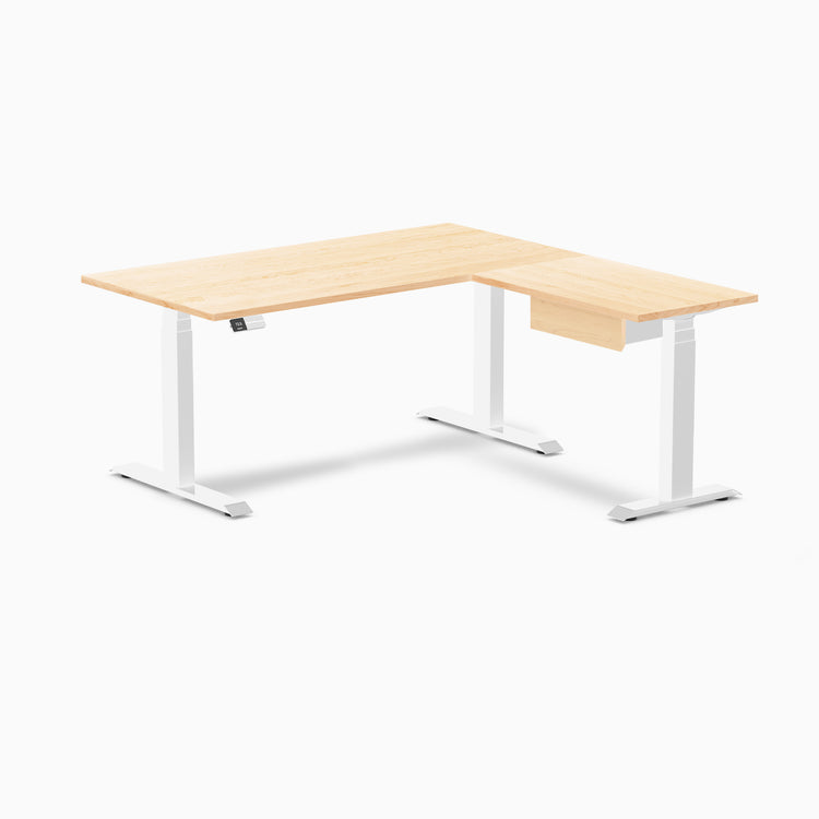 Desky Hardwood L-Shape Standing Desk With Drawer