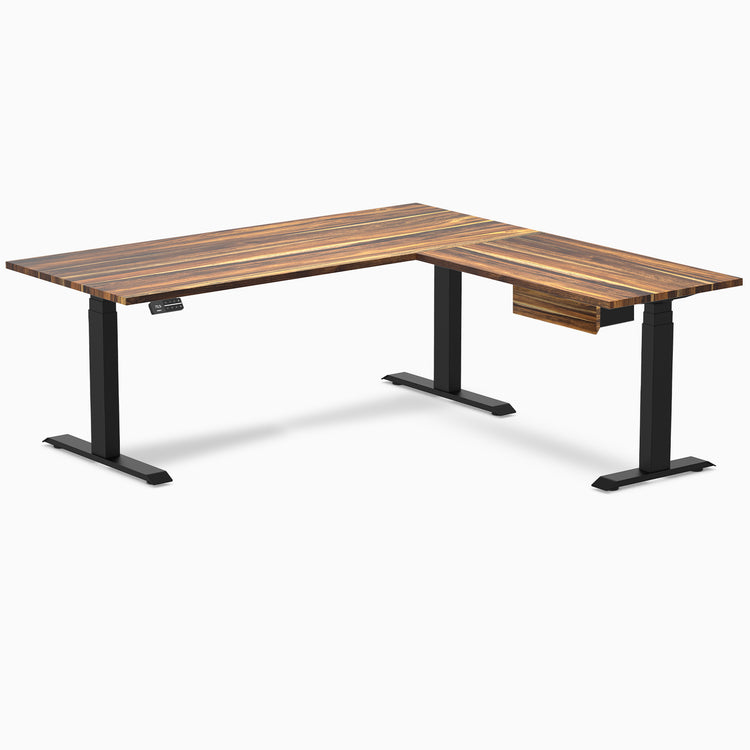 Desky Hardwood L-Shape Standing Desk With Drawer