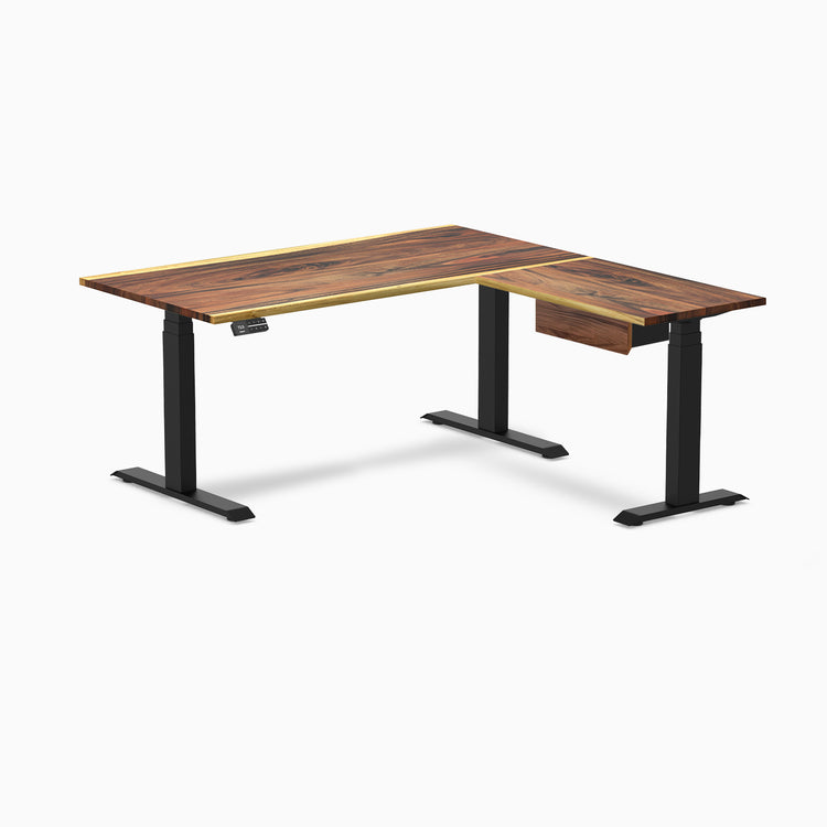 Desky Hardwood L-Shape Standing Desk With Drawer