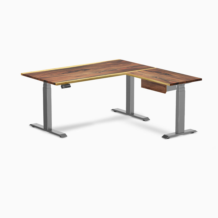 Desky Hardwood L-Shape Standing Desk With Drawer