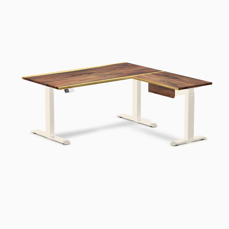 Desky Hardwood L-Shape Standing Desk With Drawer