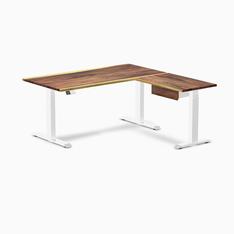 Desky Hardwood L-Shape Standing Desk With Drawer