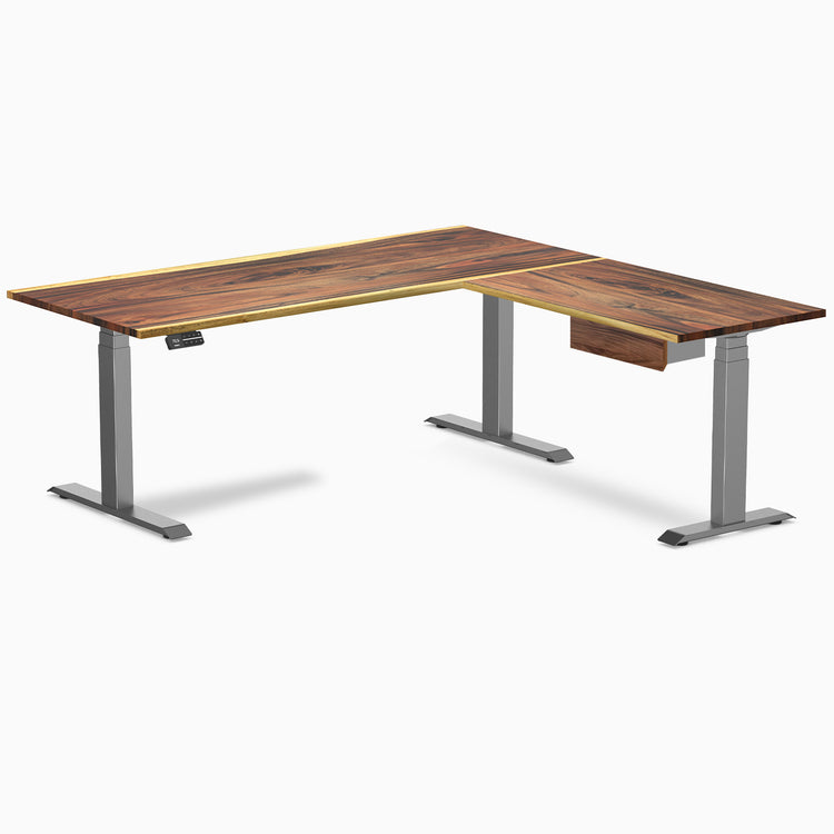 Desky Hardwood L-Shape Standing Desk With Drawer