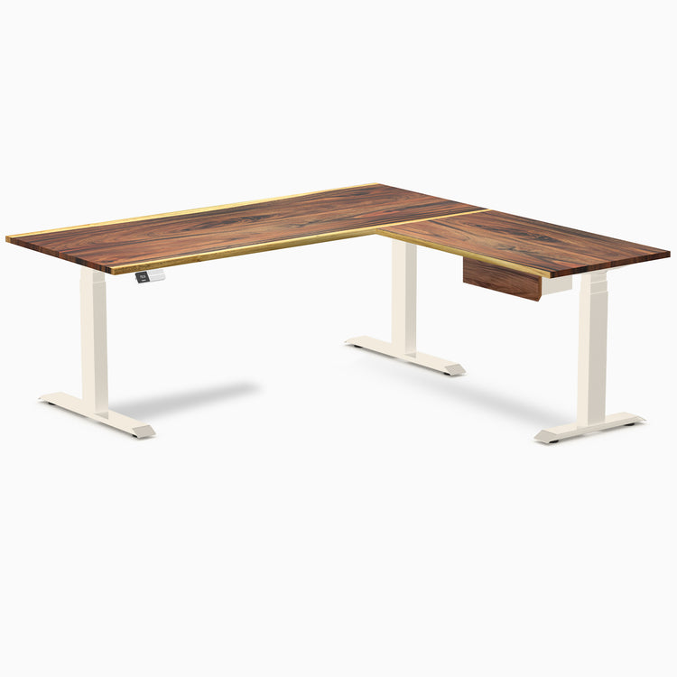 Desky Hardwood L-Shape Standing Desk With Drawer