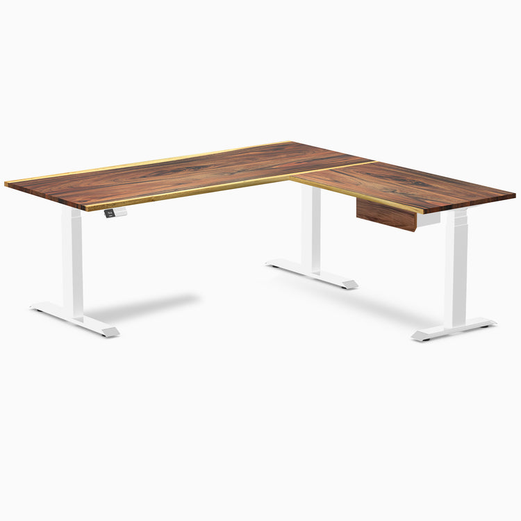 Desky Hardwood L-Shape Standing Desk With Drawer