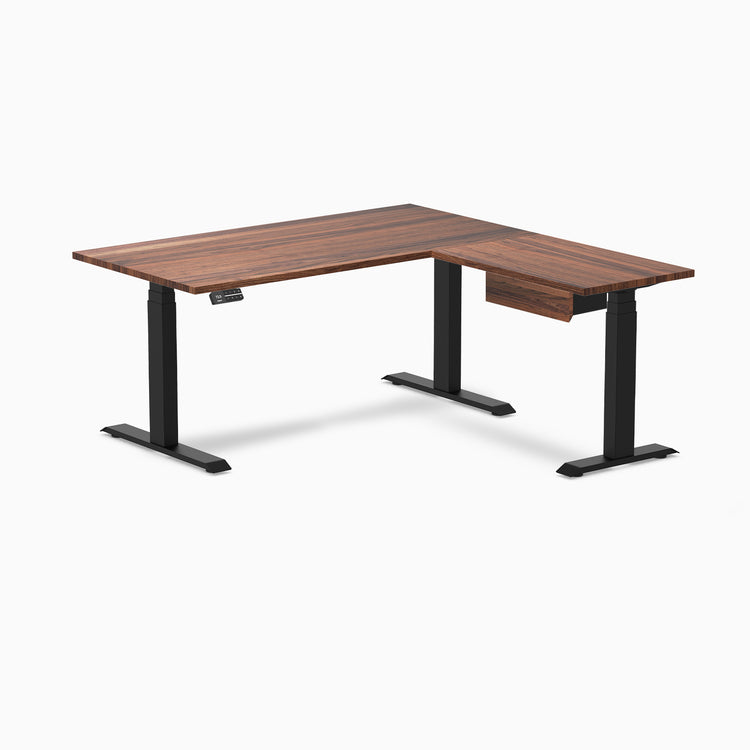 Desky Hardwood L-Shape Standing Desk With Drawer