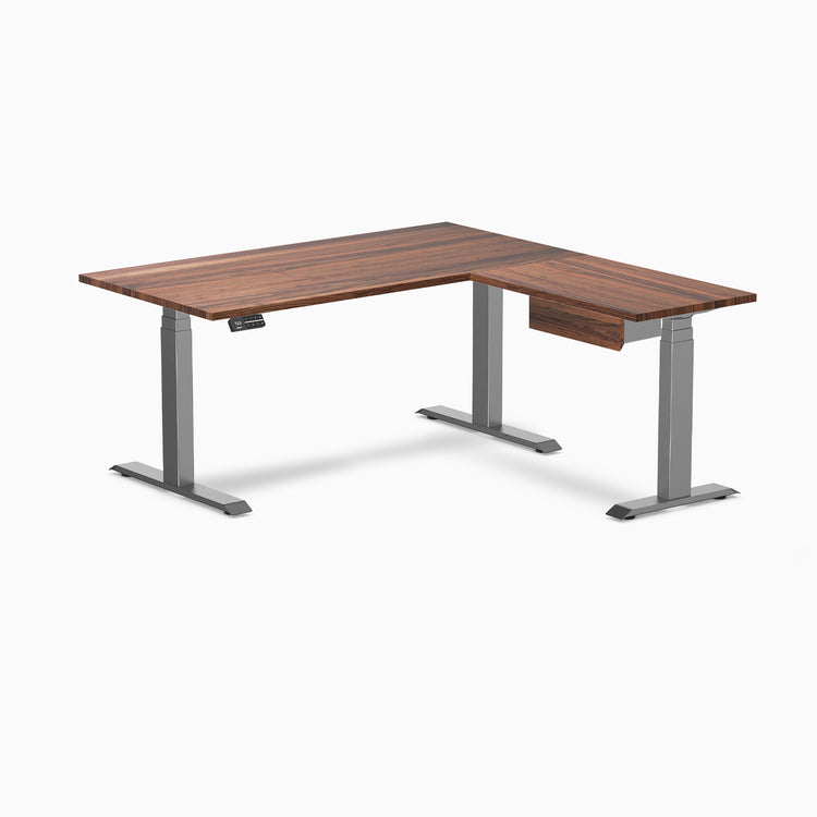 Desky Hardwood L-Shape Standing Desk With Drawer