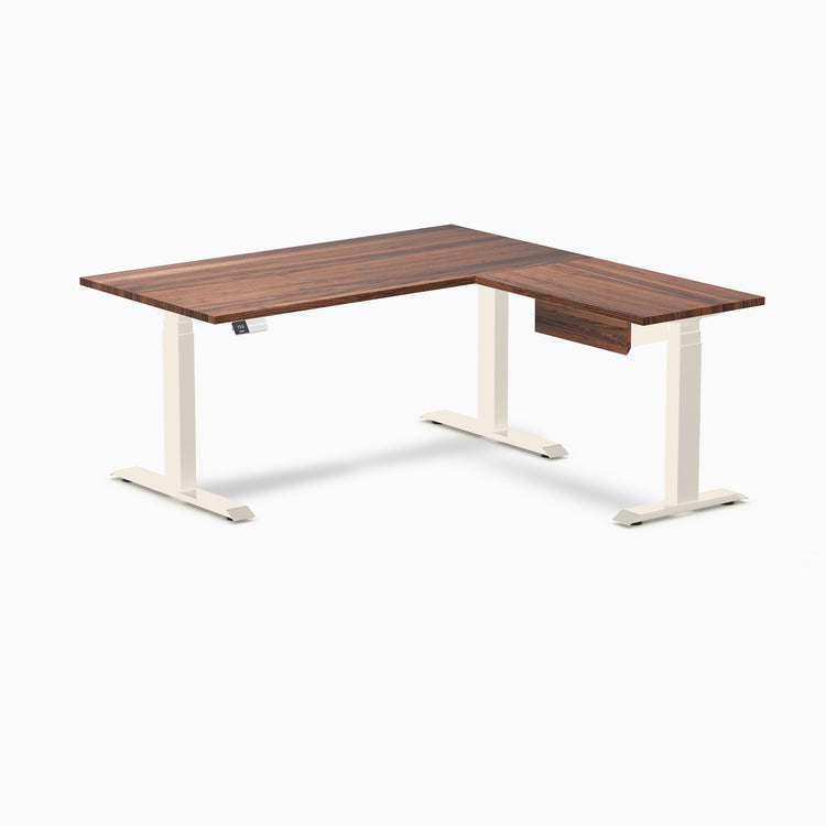 Desky Hardwood L-Shape Standing Desk With Drawer