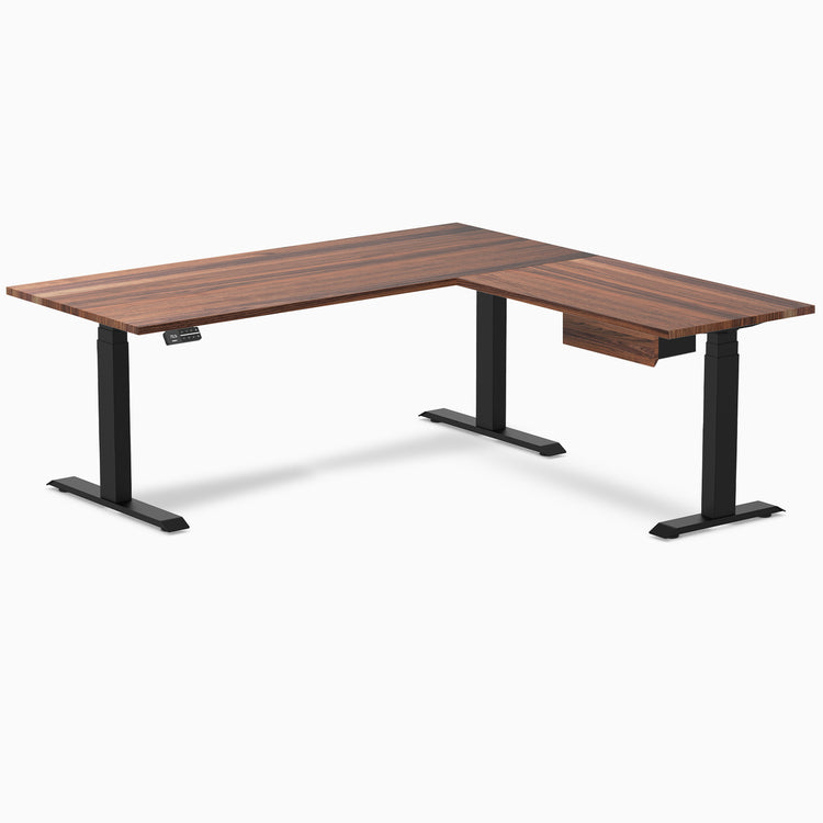 Desky Hardwood L-Shape Standing Desk With Drawer