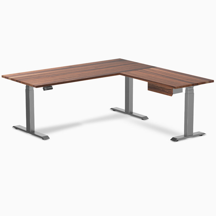 Desky Hardwood L-Shape Standing Desk With Drawer