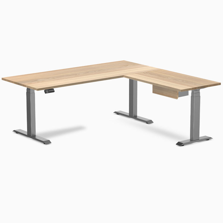 Desky Hardwood L-Shape Standing Desk With Drawer