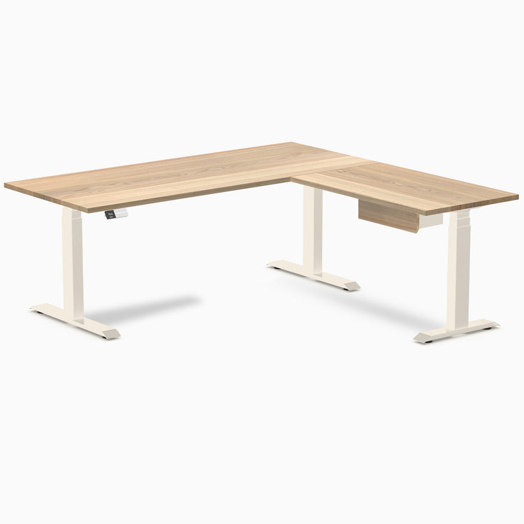 Desky Hardwood L-Shape Standing Desk With Drawer