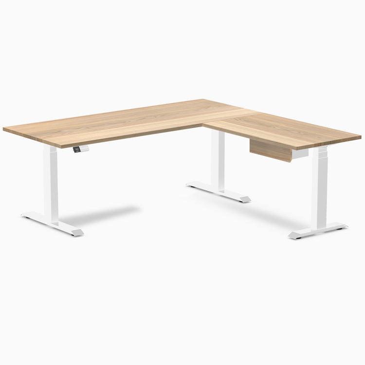 Desky Hardwood L-Shape Standing Desk With Drawer