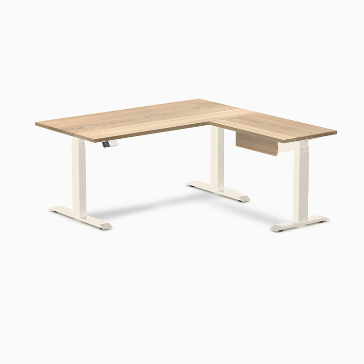 Desky Hardwood L-Shape Standing Desk With Drawer