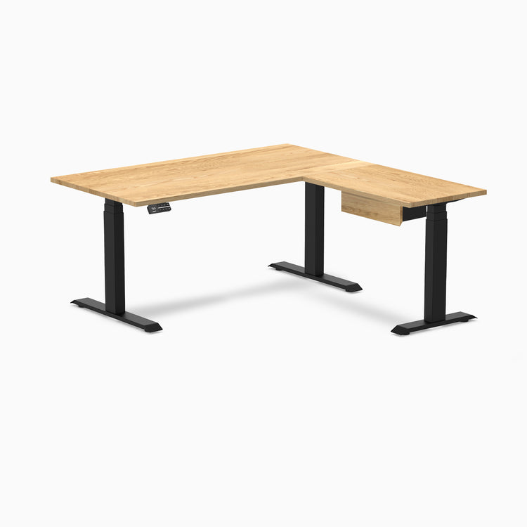 Desky Hardwood L-Shape Standing Desk With Drawer