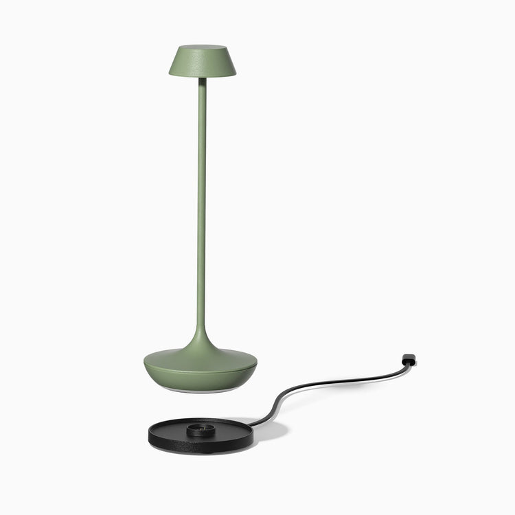 Desky nimbus rechargeable desk lamp with charging dock in sage
