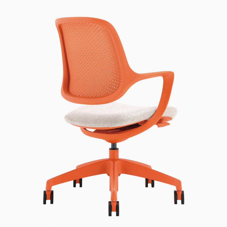 Low back desk chair in orange and white color