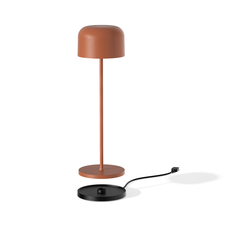 Desky rechargeable orbit desk lamp with magnetic charging dock in terracotta