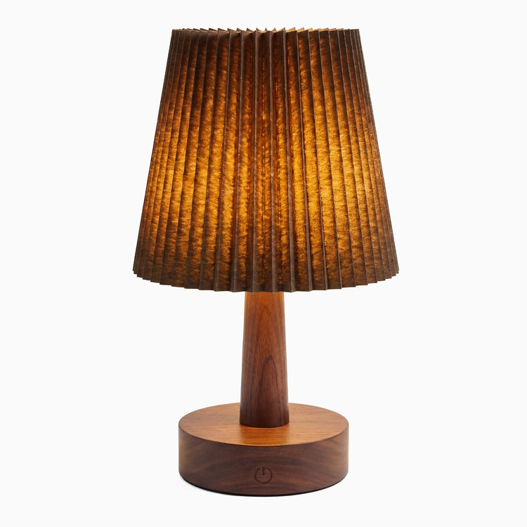 Dark walnut stained ripple wooden desk lamp rechargeable