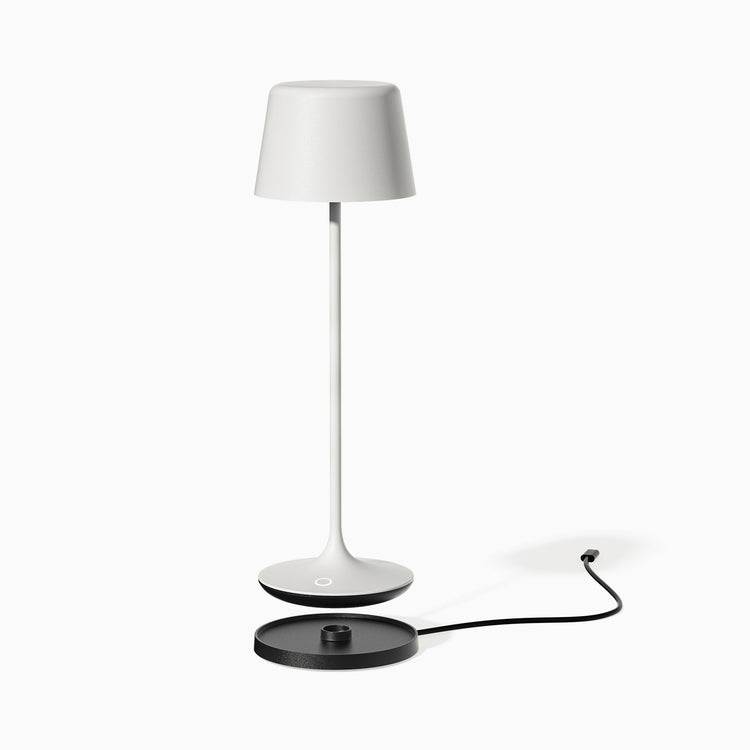 Desky cordless silhouette desk lamp with magnetic charging dock in white