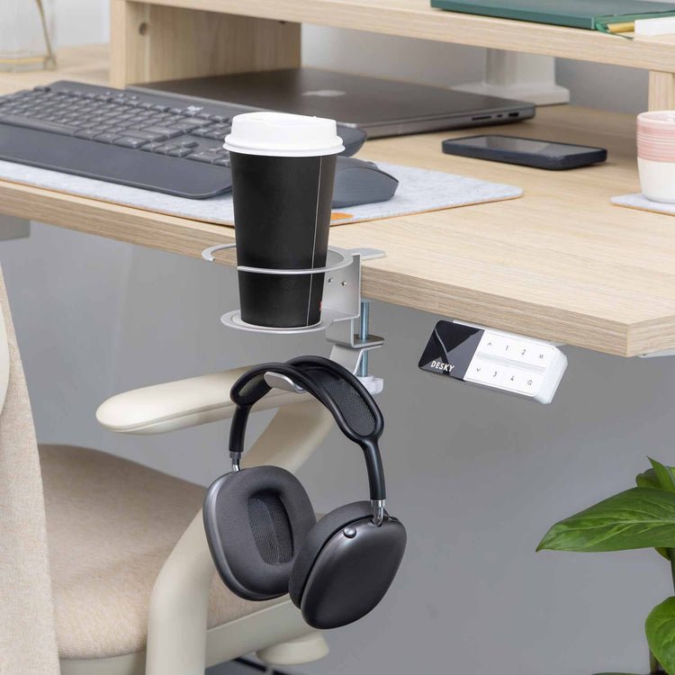 Silver drink and headphone stand