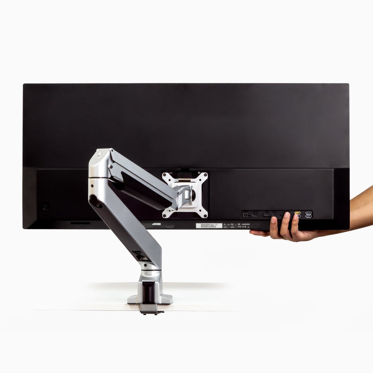 Ergonomic single monitor arm in silver - Desky