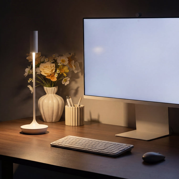 Desky slim cordless desk lamp in white on top of desk