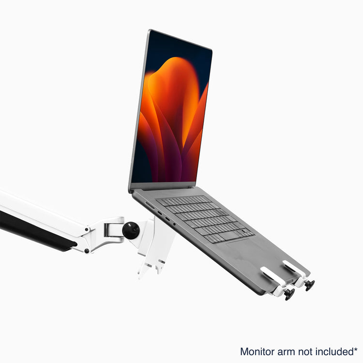 Deky universal laptop mount in white monitor arm attachment
