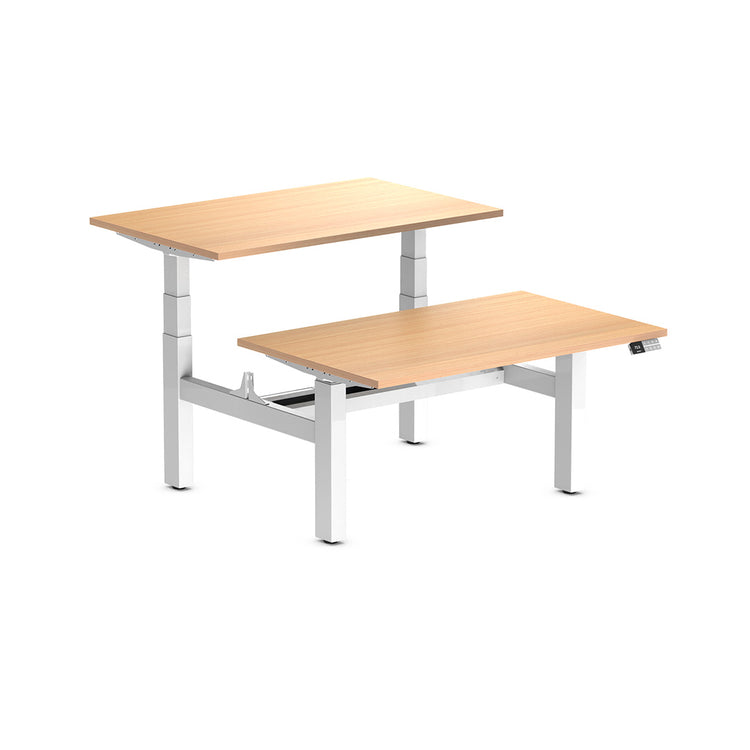 back to back sit stand workstation select beech desk top white legs