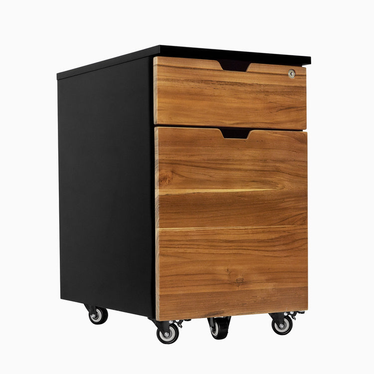 Hardwood teak Black minimal filing cabinet