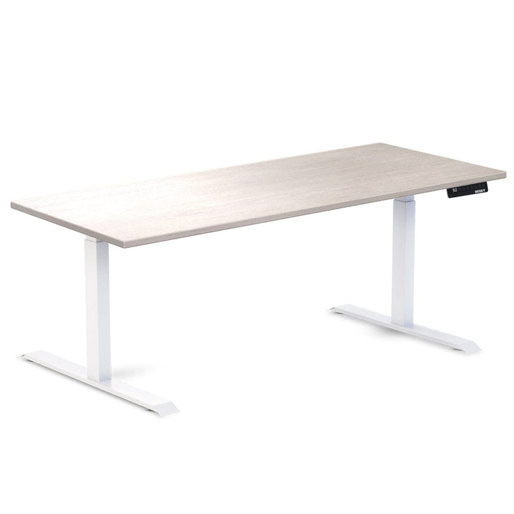 Desky Dual Rubberwood Sit Stand Desk White Brushed 1800x700/750mm - Desky