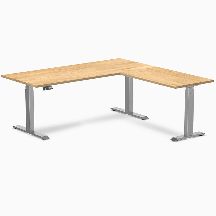 Desky Hardwood L-Shape Sit Stand Desk