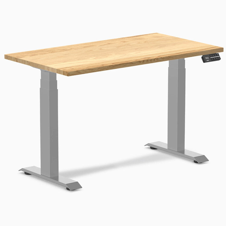 Desky Dual Mini Hardwood Sit Stand Desk-Dual Desks-Desky-White Oak-1100x600mm-Grey-Desky® Australia
