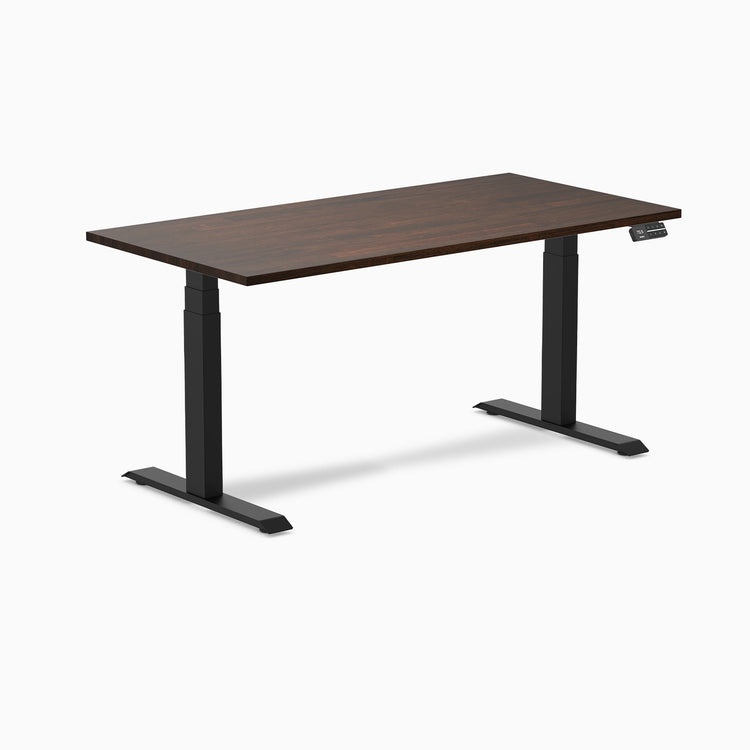 Electric Dual Rubberwood Sit Stand Desk dark walnut - Desky
