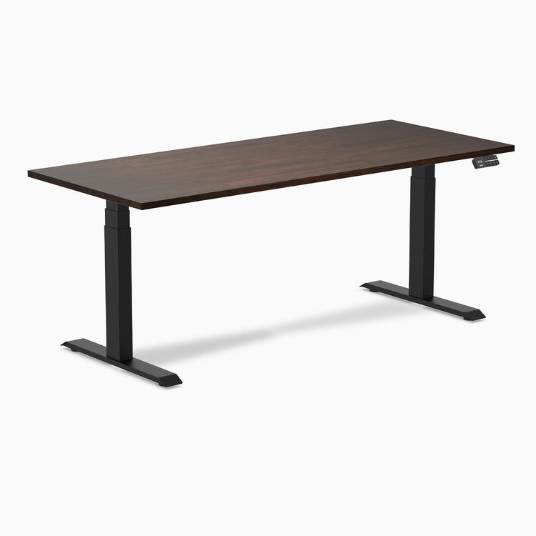Electric Dual Rubberwood Sit Stand Desk dark walnut - Desky