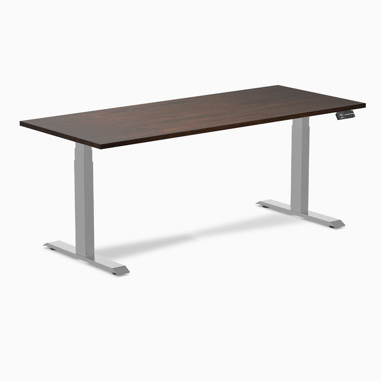 Electric Dual Rubberwood Sit Stand Desk dark walnut - Desky
