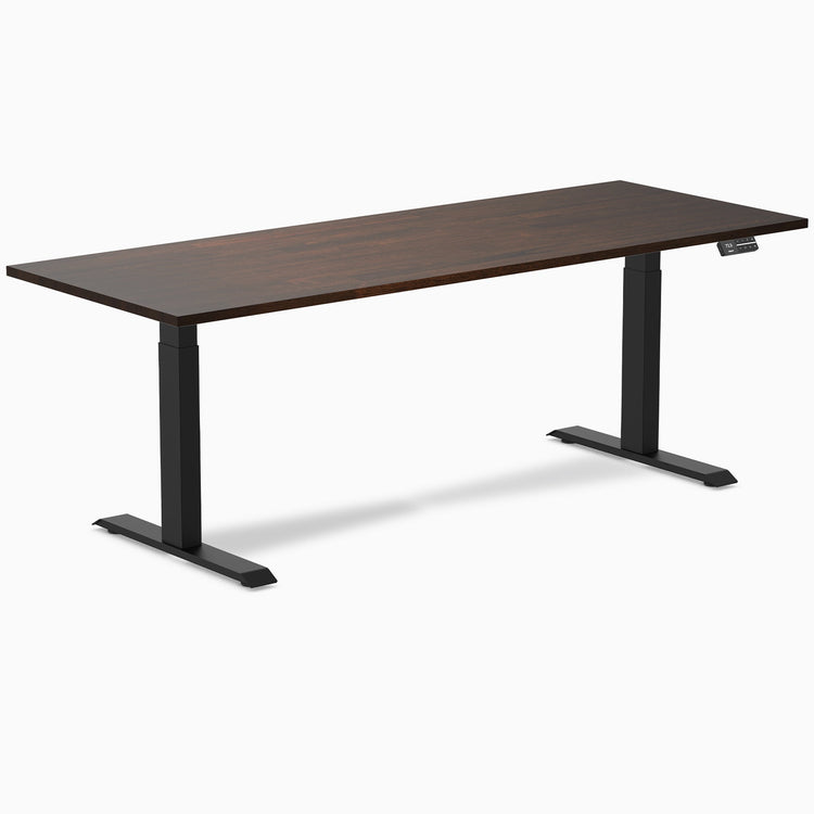 Electric Dual Rubberwood Sit Stand Desk dark walnut - Desky