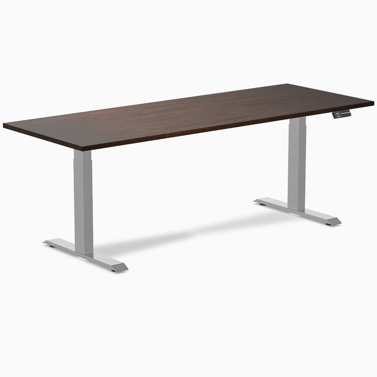 Electric Dual Rubberwood Sit Stand Desk dark walnut - Desky