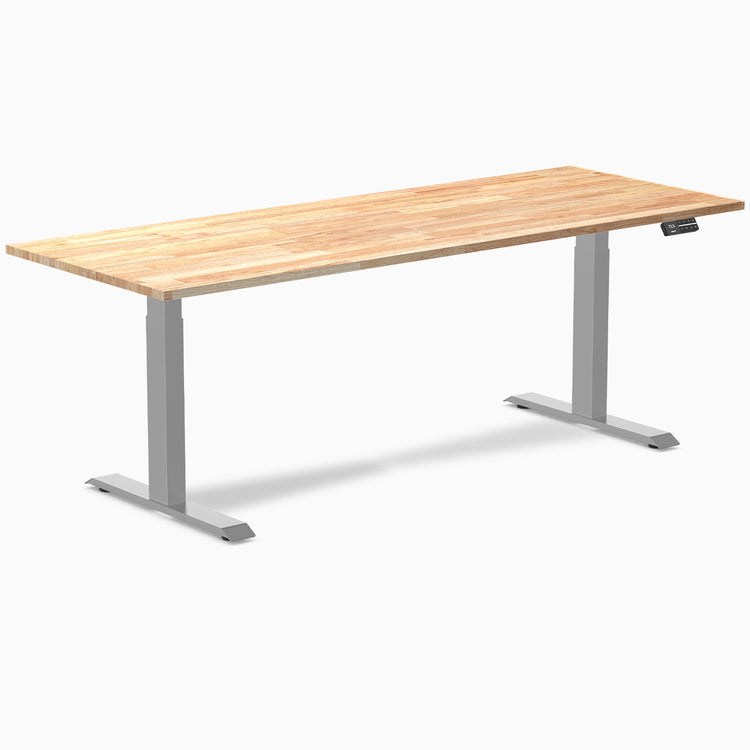 Electric Dual Rubberwood Sit Stand Desk Natural rubber - Desky