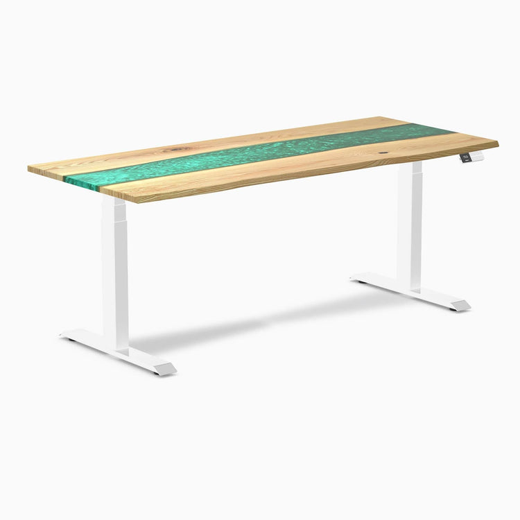 Almost Perfect Desky Dual Resin Hardwood Sit Stand Desk-White ash emerald Desky®