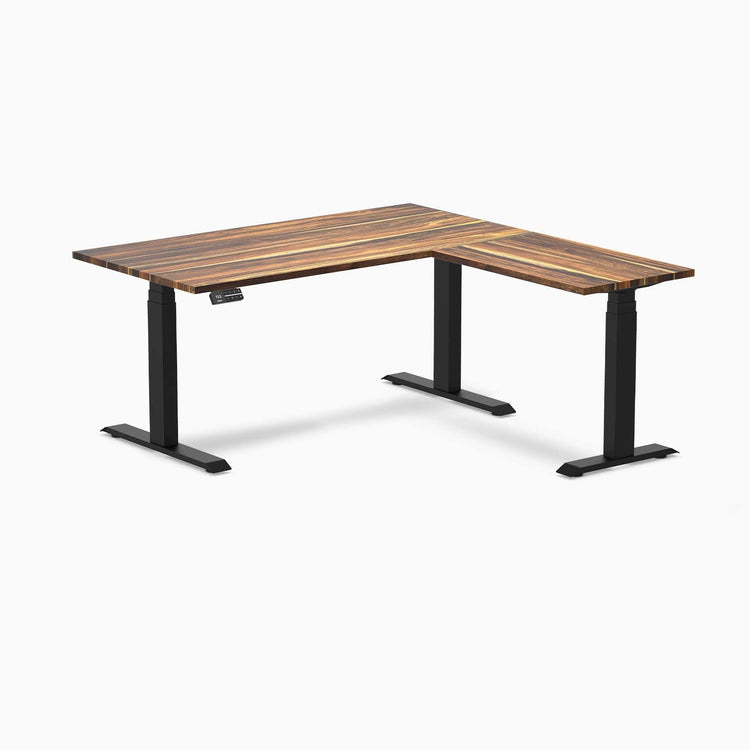 Electric l-shape hardwood sit stand desk pheasantwood - Desky