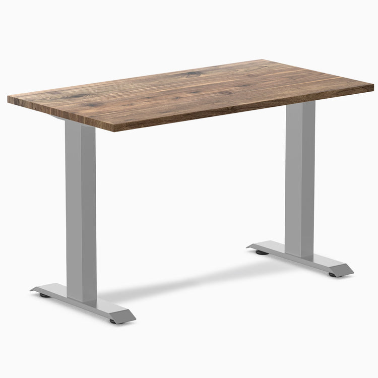 Desky Zero Mini Hardwood Office Desk-Fixed Desks-Desky-Natural Walnut Hardwood-1100x600mm-Grey-Desky® Australia