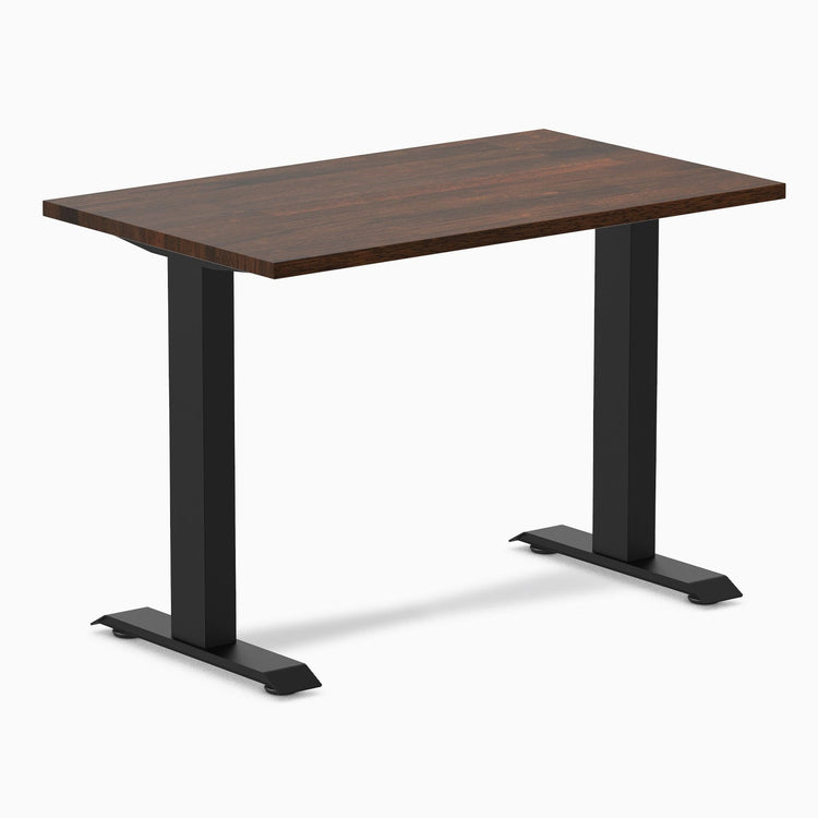 Desky fixed mini rubberwood sit stand desk in dark walnut