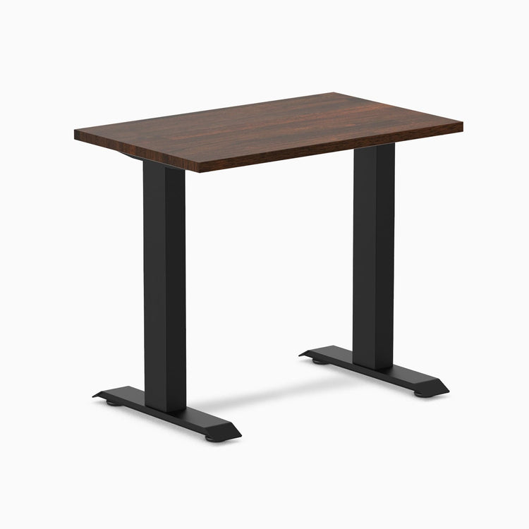 Desky fixed mini rubberwood sit stand desk in dark walnut