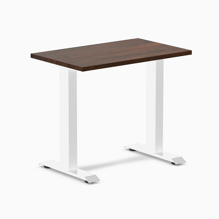 Desky fixed mini rubberwood sit stand desk in dark walnut