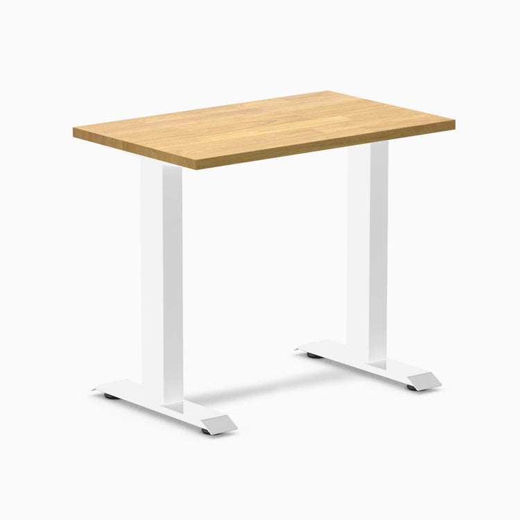 Desky fixed mini rubberwood sit stand desk in light oak